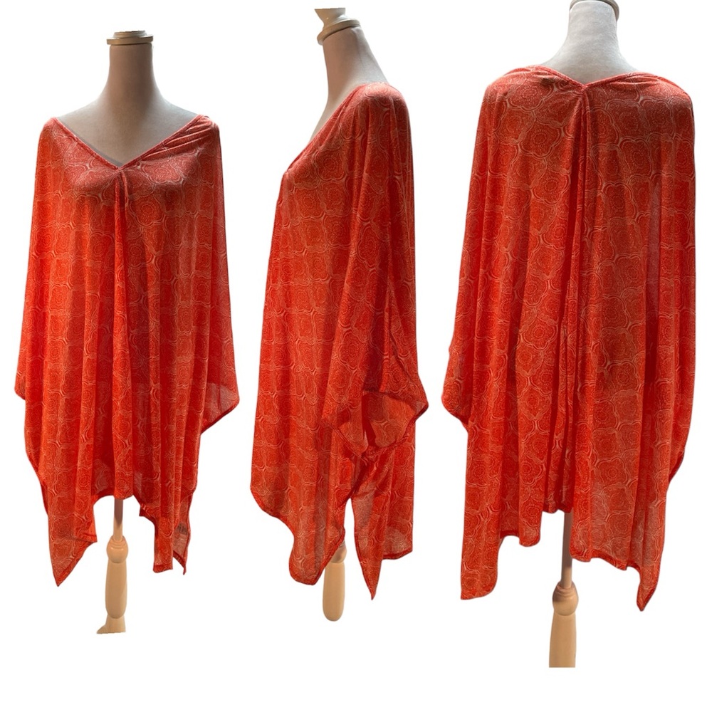 ellos Orange & White Lightweight Oversized V-Neck Tunic Size M/L